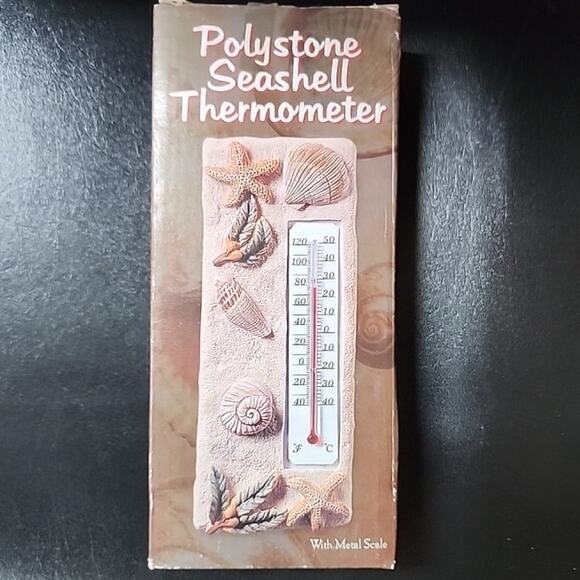 Polystone Seashell Thermometer With Metal Scale and  detailed seashell design - Picture 3 of 5
